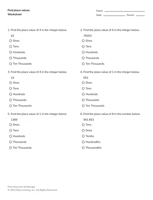 Find place values worksheet preview