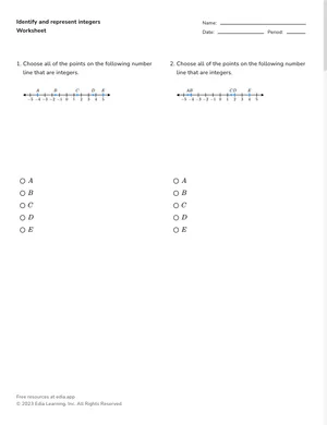 Identify and represent integers worksheet preview