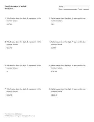 Identify the value of a digit worksheet preview