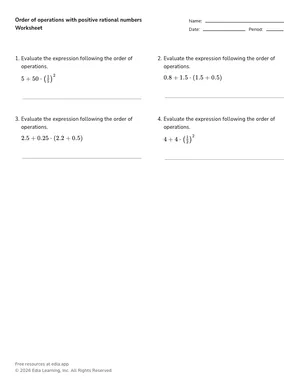 Order of operations with positive rational numbers worksheet preview
