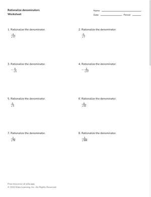 Rationalize denominators worksheet preview