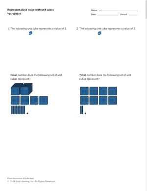 Represent place value with unit cubes worksheet preview