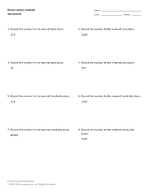 Round whole numbers worksheet preview