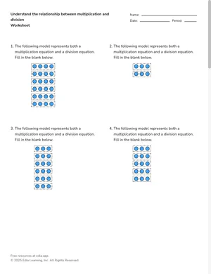 Understand the relationship between multiplication and division worksheet preview