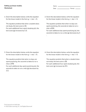 Use basic linear models worksheet preview