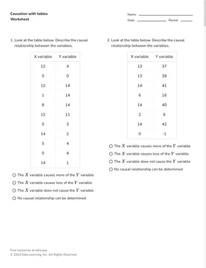 Identify causation with tables worksheet preview