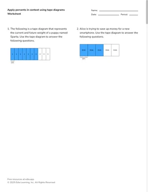 Apply percents in context using tape diagrams worksheet preview