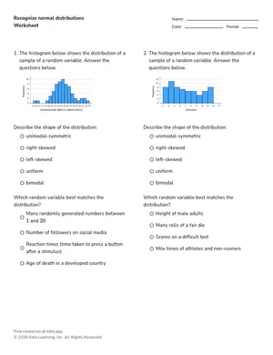 Recognize normal distributions worksheet preview