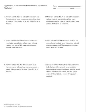 Apply conversions between decimals and fractions worksheet preview
