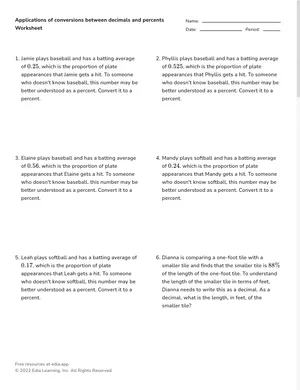 Apply conversions between decimals and percents worksheet preview