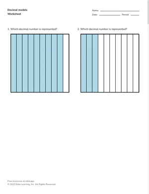 Decimal models worksheet preview