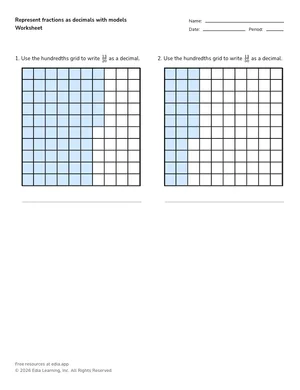 Represent fractions as decimals with models worksheet preview