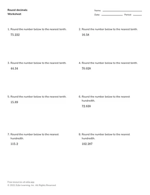 Round decimals worksheet preview