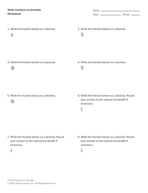 Write fractions as decimals worksheet preview