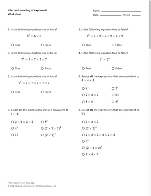 Interpret meaning of exponents worksheet preview