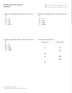 Identify patterns with exponents worksheet preview