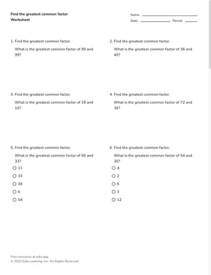 Find the greatest common factor worksheet preview