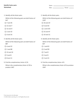 Identify factor pairs worksheet preview
