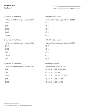 Identify factors worksheet preview