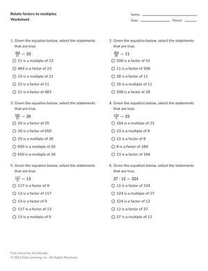 Relate factors to multiples worksheet preview