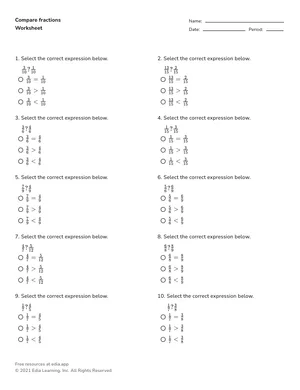 Compare fractions worksheet preview