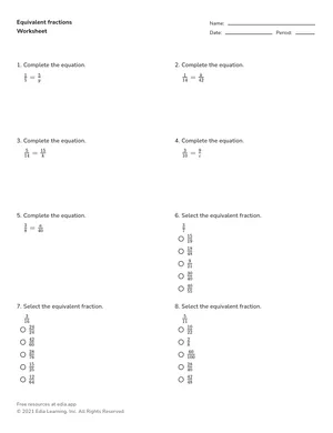 Identify and write equivalent fractions worksheet preview