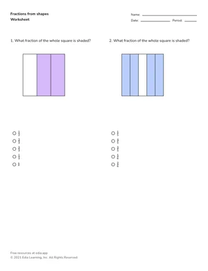 Recognize fractions from shapes worksheet preview