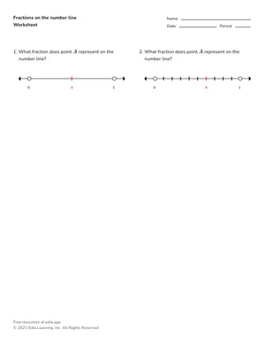 Identify fractions on the number line worksheet preview