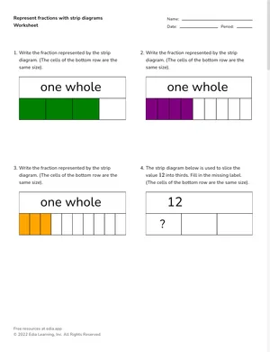 Represent fractions with strip diagrams worksheet preview