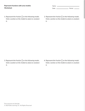 Represent fractions with area models worksheet preview