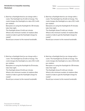 Introduction to inequality reasoning worksheet preview