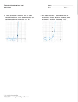 Define exponential models from data worksheet preview