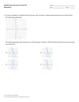 Identify lines and curves of best fit worksheet preview