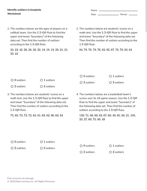 Identify outliers with the 1.5 IQR rule worksheet preview