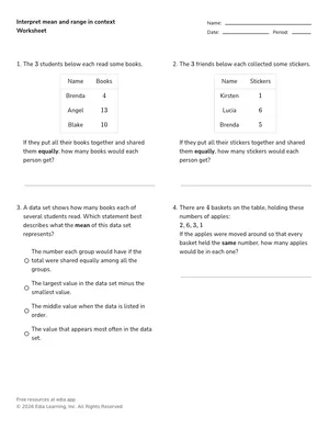 Interpret mean and range in context worksheet preview