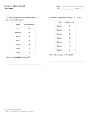 Interpret median in context worksheet preview