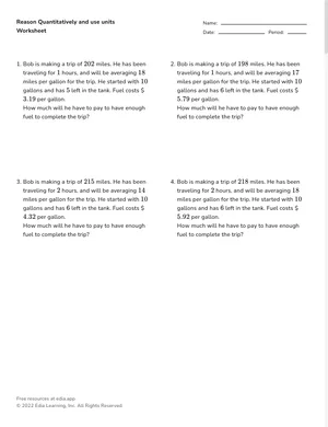 Reason quantitatively with units worksheet preview