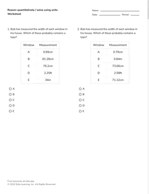 Reason quantitatively / solve using units worksheet preview