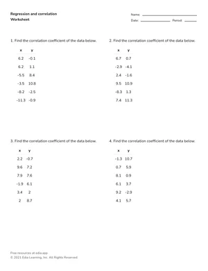Find correlation coefficient worksheet preview