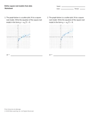Define square root models from data worksheet preview