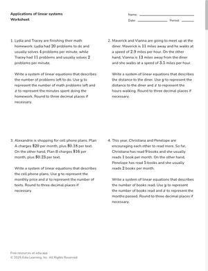 Applications of linear systems worksheet preview