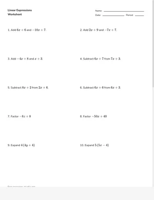 Rewrite and evaluate linear expressions worksheet preview