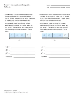 Model two-step equations and inequalities worksheet preview