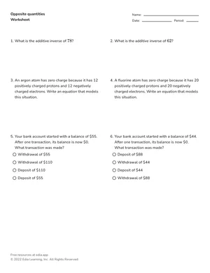 Represent opposite quantities worksheet preview