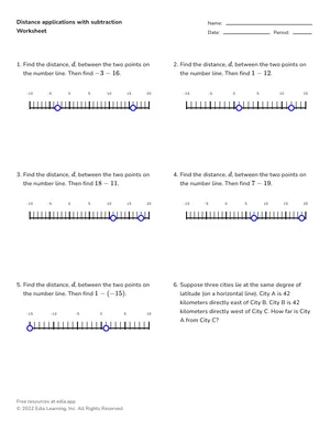 Distance applications with subtraction worksheet preview