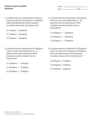 Compare negative quantities worksheet preview
