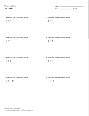 Divide fractions worksheet preview