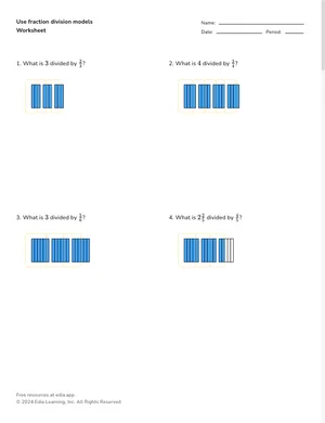 Use fraction division models worksheet preview