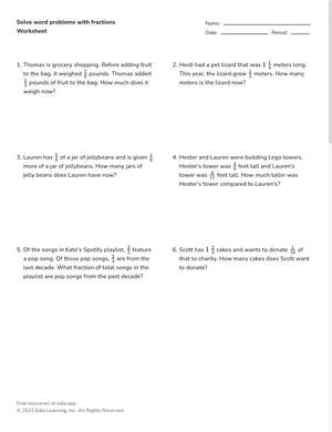 Solve word problems with fractions worksheet preview