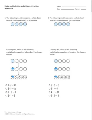 Model multiplication and division of fractions worksheet preview